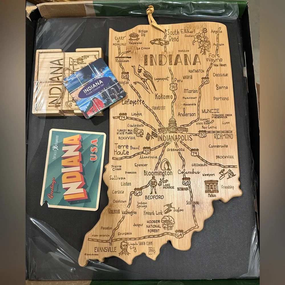 Bamboo Cutting Board and Coaster Set of Indiana - Picture 1 of 4